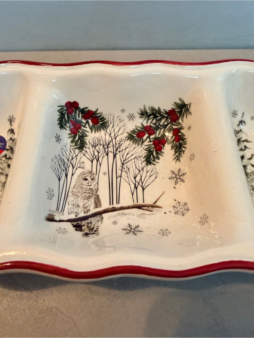 Better Homes & Gardens Heritage 3 Section Divided Server Winter Forest Ironstone - Picture 3 of 11